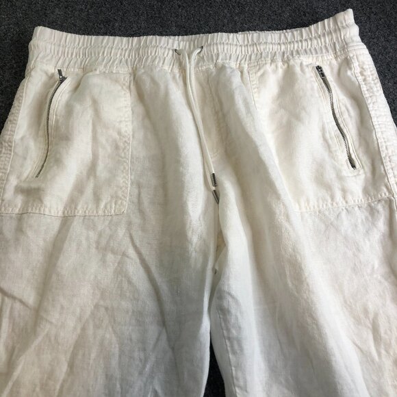 Athleta Jogger Womens Size 18 White Cabo Linen Zip Pockets Elastic Waist Beach - Picture 1 of 11